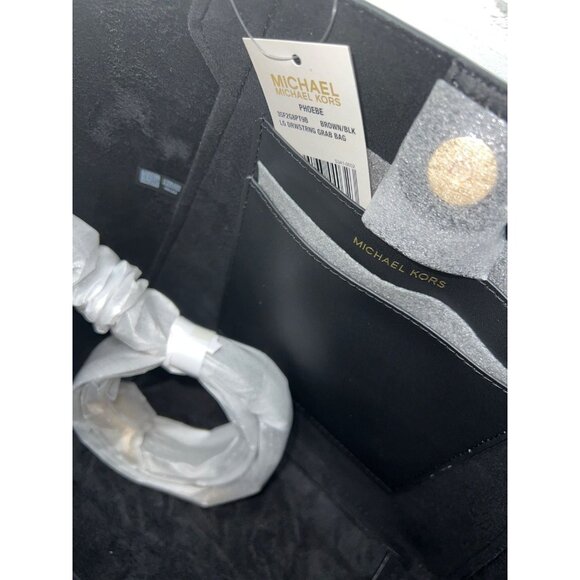 Michael Kors bucket phoebe tote bag large two tone MK signature Brown Black - Picture 7 of 10